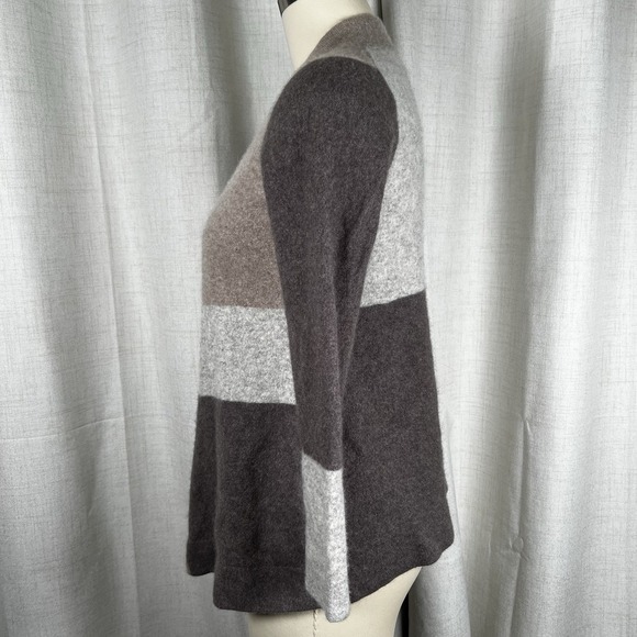 Charter Club Luxury 100% Cashmere Medium Sweater Cardigan Colorblock Grey Brown - Picture 4 of 10